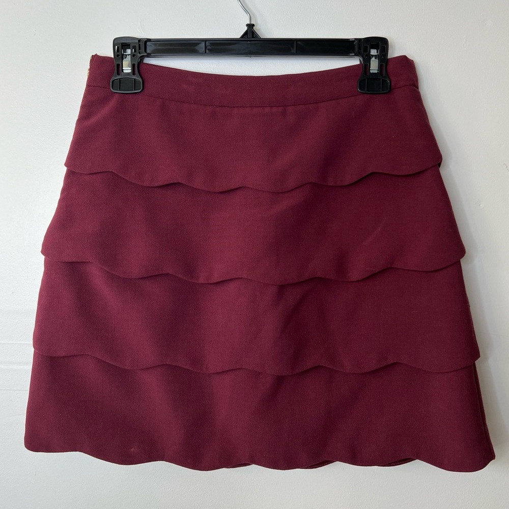 H&M Tiered Scallop Burgundy Mini Skirt, 6